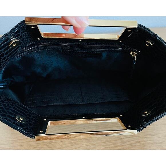 Michael Kors Black Python Embossed Patent Leather Berkley Clutch - Picture 10 of 10